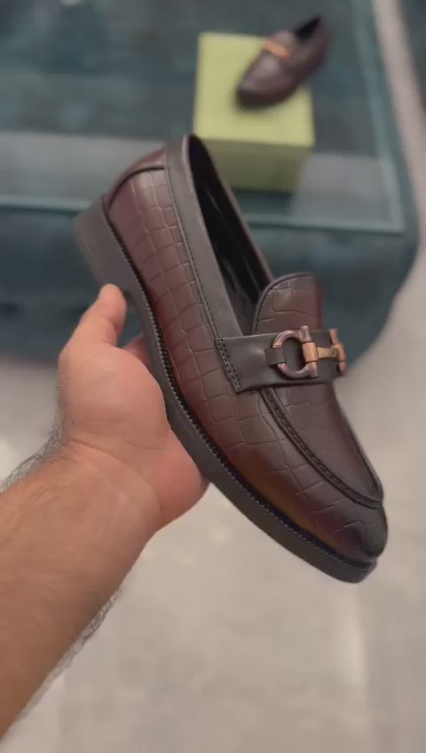 Brown Croco Loafers